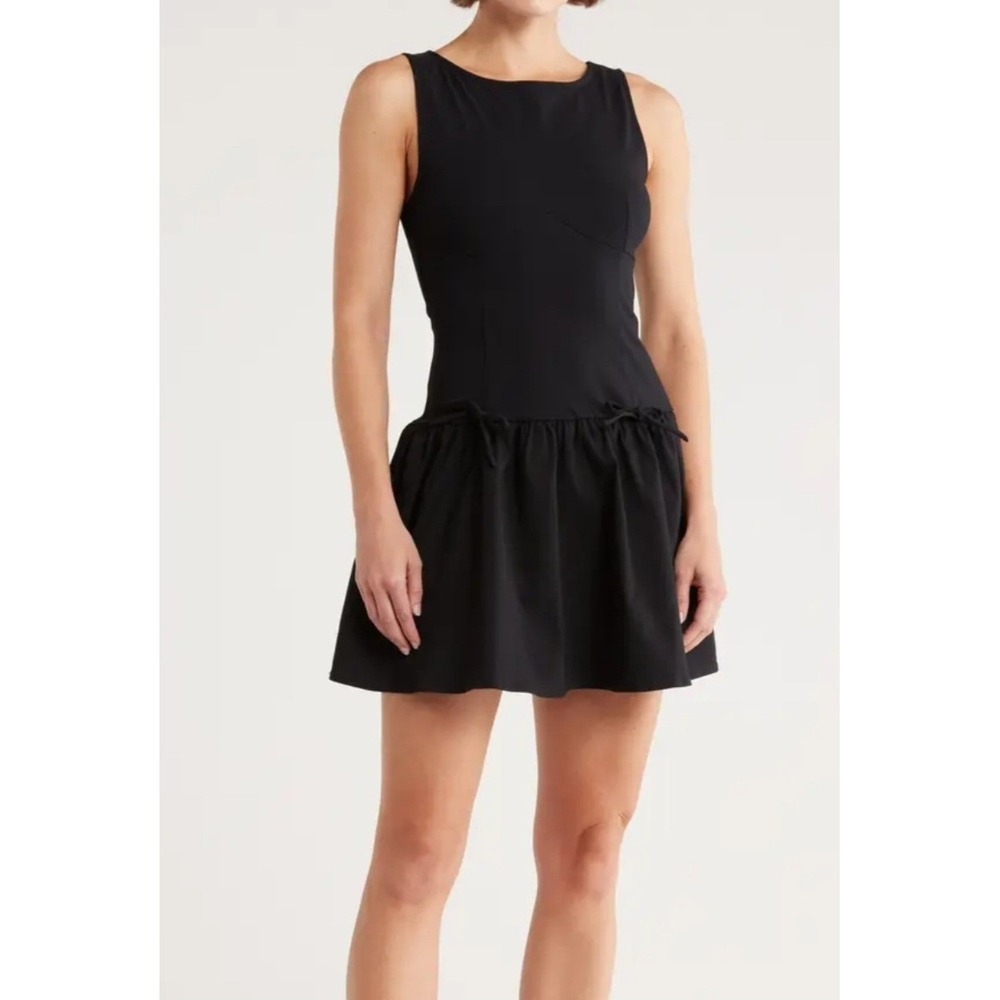 Love Fire Drop Waist Mini Dress Womens Large Black Sleeveless Bows